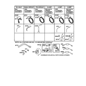 Circuits And Magneto Armature Diagram and Parts List for 422700TO422799  Briggs and Stratton Engine